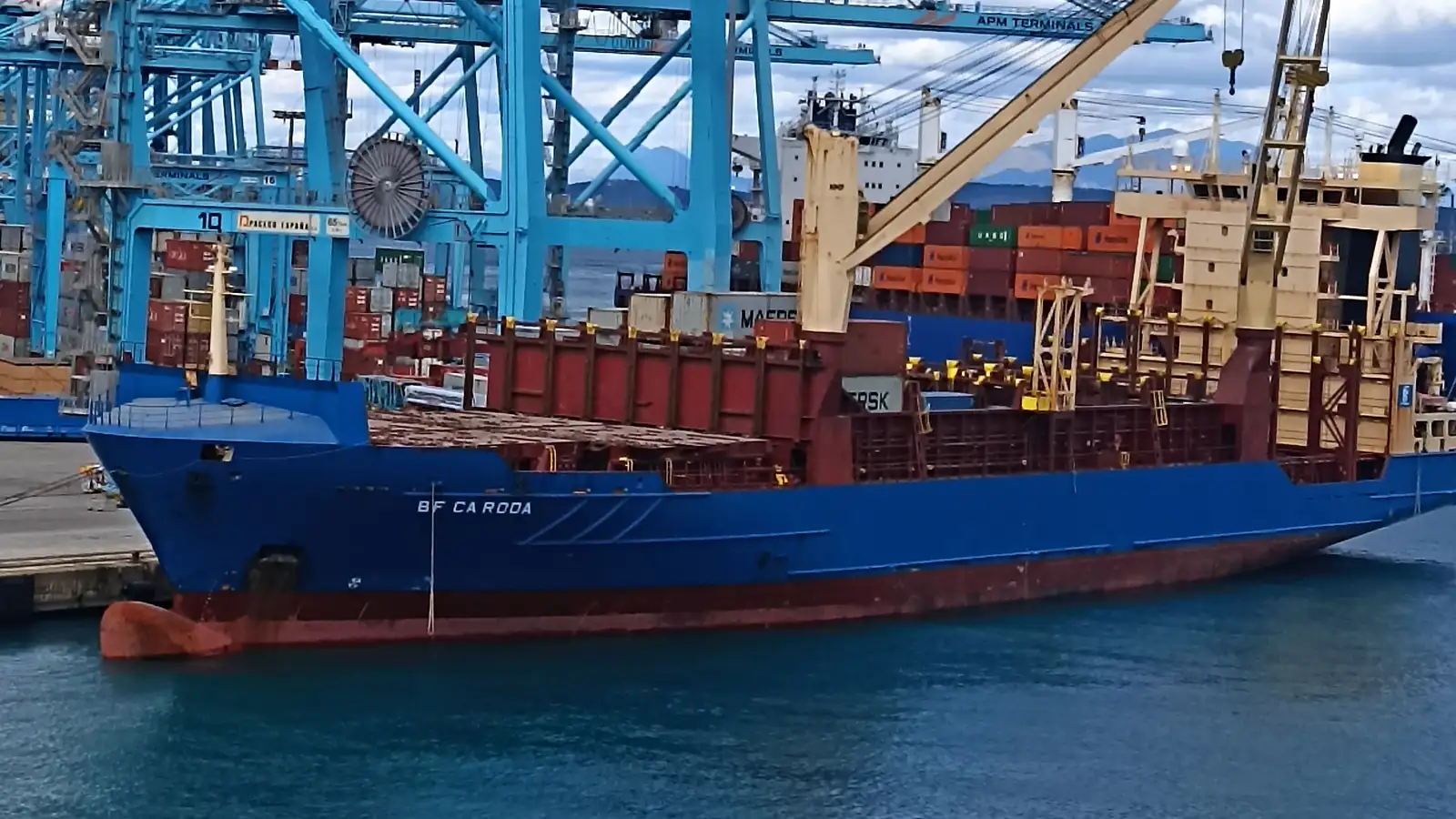 Cargo vessel at a port terminal, a typical stage in sourcing raw materials for international shipping