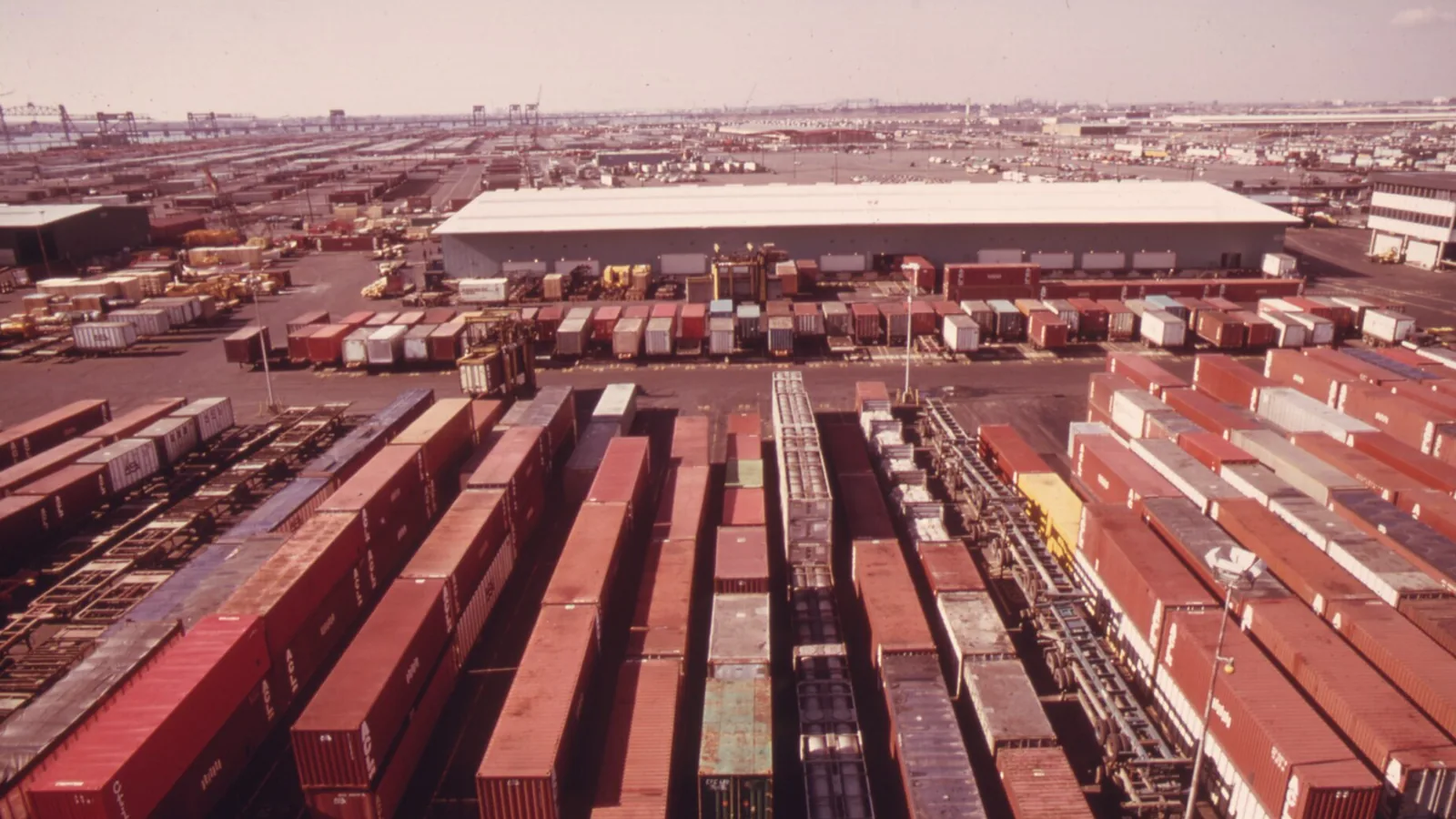 Rows of shipping containers at a container terminal yard, where importers collect cargo after a delivery order in Dubai